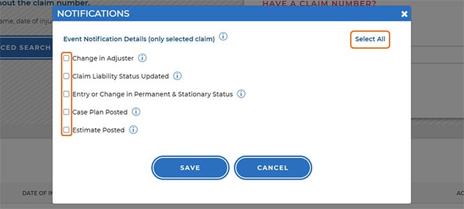 The claim event notifications window